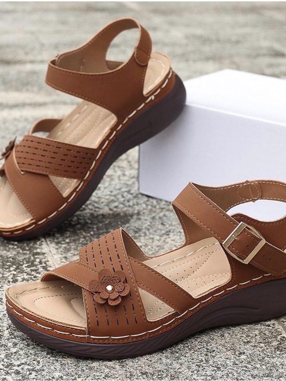 Comfort Wedge Sandals for Women - Brown